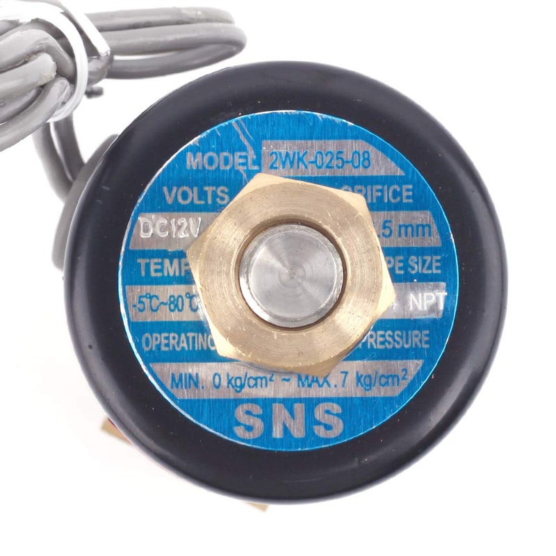 SNS DC12V 1/4" NPT Brass Electric Solenoid Valve Normally Open Water, Air, Diesel 2WK025-N08 - Image 3